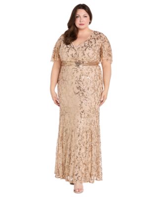 R & M Richards - Plus Size Sequin Embellished Flutter-Sleeve Gown