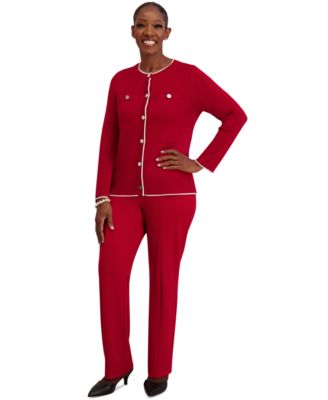 Kasper - Round-Neck Long-Sleeve Button Front Cardigan, Regular & Plus