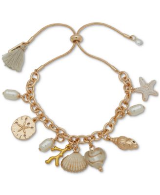 lonna & lilly - Gold-Tone Stone & Imitation Pearl Sea-Motif Charm Bracelet