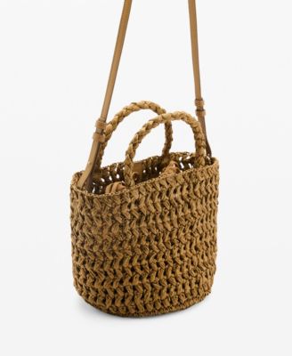 MANGO - Women's Natural-Fiber Double-Handle Bucket Bag