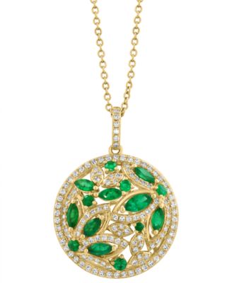 EFFY Collection - Emerald (1 ct. t.w.) & Diamond (1/20 ct. t.w.) 18" Pendant Necklace in 14k Yellow Gold