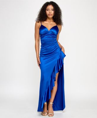 KATIA RAE - Juniors' Sateen Sweetheart-Neckline Ruffled Slit Gown