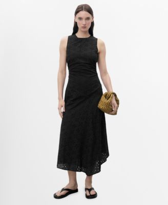 MANGO - Women's Openwork Embroidery Motifs Midi Dress