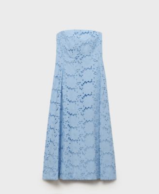 MANGO - Women's English Embroidered Strapless Dress