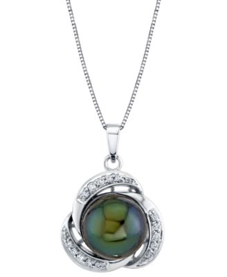 Macy's - Cultured Tahitian Pearl (10mm) & Diamond (1/8 ct. t.w.) 18" Pendant Necklace in 10k White Gold