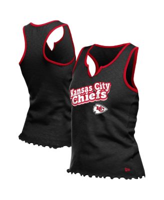 New Era - Women's Black Kansas City Chiefs Lettuce Hem Notch Neck Tri-Blend Tank Top