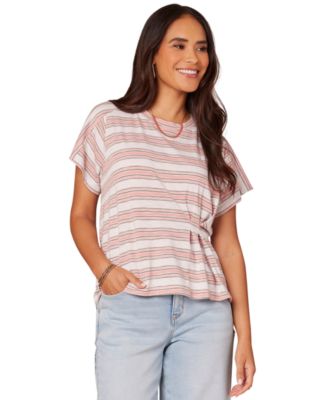 Democracy - Petite Crewneck Side-Pleated Short-Sleeve Top