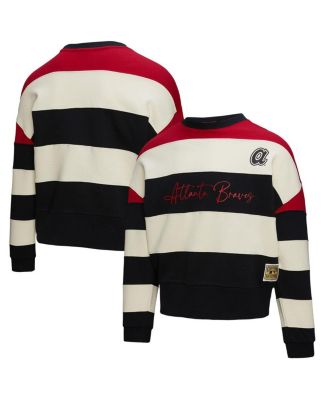 Mitchell & Ness - Women's Red/Black Atlanta Braves Cooperstown Collection Blocked Fleece Pullover Sweatshirt
