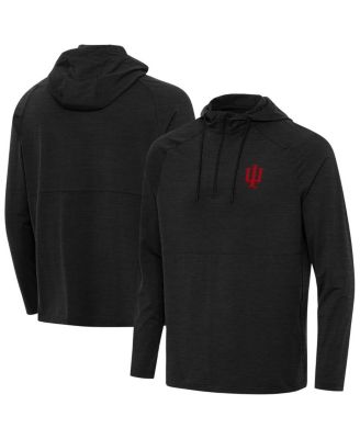 Antigua - Men's Heather Black Indiana Hoosiers Spikes Quarter-Zip Hoodie