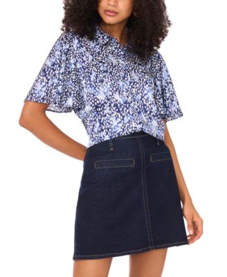 Vince Camuto - Women's Printed Flutter-Sleeve Button Blouse