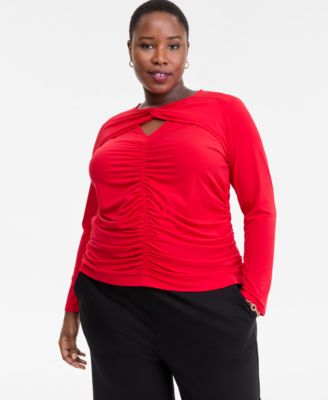 I.N.C. International Concepts - Plus Size Twist-Keyhole Ruched-Front Top
