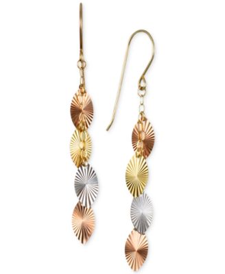 Macy's - Tri-Color Swiss-Cut Drop Earrings in 10k Yellow, White and Rose Gold