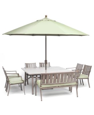 Agio - Outdoor Aluminum 8-Pc. Dining Set (64" Square Dining Table, 6 Dining Chairs & 1 Bench)