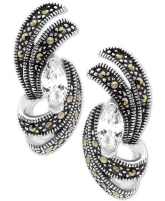 Macy's - Cubic Zirconia & Marcasite Swirl Stud Earrings in Fine Silver-Plate