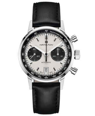 Hamilton - Men's Swiss Automatic Chronograph Intra-Matic Black Leather Strap Watch 40mm
