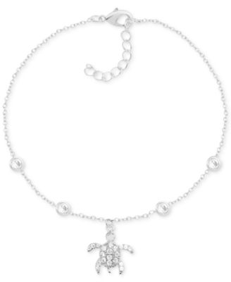 And Now This - Crystal Sea Turtle Anklet in Fine Silver-Plate