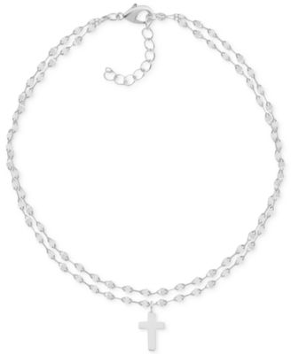 And Now This - Two-Row Mirror Chain Cross Anklet in Silver-Plate