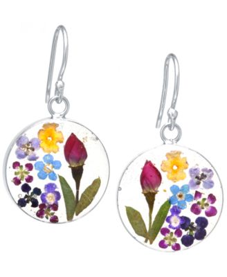 Giani Bernini - Medium Round Dried Flower Earrings in Sterling Silver. Available in Multi, Blue or Purple