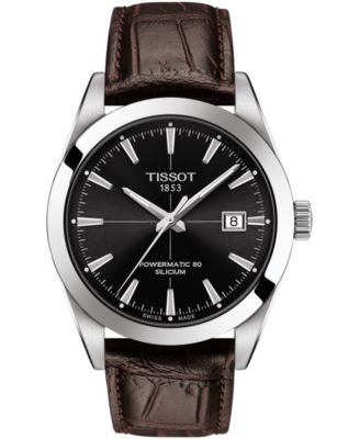 Tissot - Men's Swiss Automatic Powermatic 80 Silicium Brown Leather Strap Watch 40mm