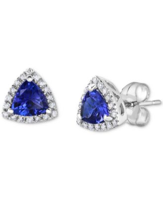 Macy's - Tanzanite (3/4 ct. t.w.) & Diamond (1/8 ct. t.w.) Triangle Halo Stud Earrings in 14k White Gold