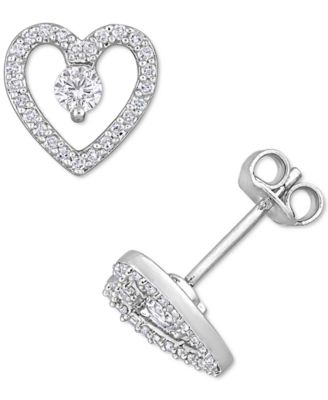 Macy's - White Topaz (1/3 ct. t.w.) & Diamond (1/5 ct. t.w.) Open Heart Stud Earrings in Sterling Silver