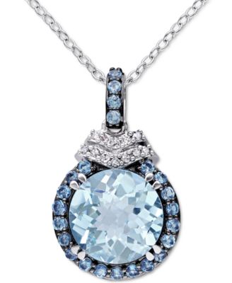 Macy's - Blue Topaz (4-3/4 ct. t.w.) & Diamond (1/20 ct. t.w.) 18" Pendant Necklace in Sterling Silver