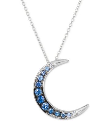 Le Vian - Denim Ombr&eacute; Sapphire (3/8 ct. t.w.) & White Sapphire Accent Crescent Moon 18" Pendant Necklace in 14k White Gold