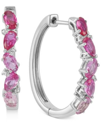 Macy's - Lab-Grown Ruby (1-1/3 ct. t.w.) & Lab-Grown Pink Sapphire (2 ct. t.w.) Small Hoop Earrings in Sterling Silver, 1"