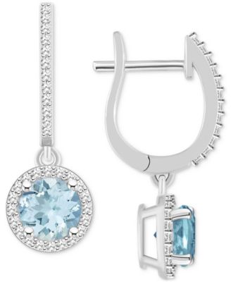 Macy's - Aquamarine (1-1/2 ct. t.w.) & Diamond (1/3 ct. t.w.) Leverback Drop Earrings in Sterling Silver
