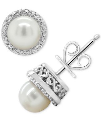 Macy's - Labradorite & Diamond Accent Stud Earrings in Sterling Silver (Also in Onyx, Turquoise, & Cultured Freshwater Pearl)