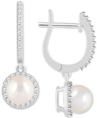 Macy's - Labradorite & Diamond (1/3 ct. t.w.) Halo Leverback Earrings in Sterling Silver (Also in Onyx, Turquoise, & Cultured Freshwater Pearl)