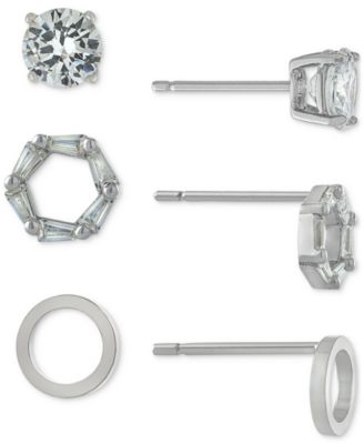 Giani Bernini - 3-Pc. Cubic Zirconia Stud Earrings in Sterling Silver