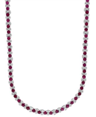 EFFY Collection - Ruby (9-7/8 ct. t.w.) & Diamond (7/8 ct. t.w.) 18" Collar Necklace in Sterling Silver