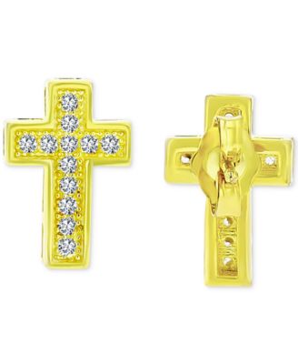 Macy's - Cubic Zirconia Cross Stud Earrings in 14k Gold-Plated Sterling Silver
