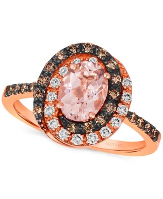 Le Vian - Peach Morganite (7/8 ct. t.w.) & Diamond (x ct. t.w.) Halo Ring in 14k Rose Gold