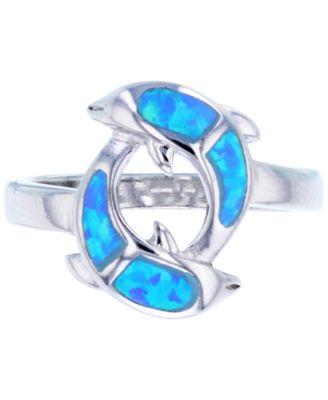 Macy's - Lab-Grown Opal Inlay Dolphin Ring in Sterling Silver