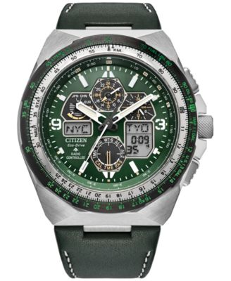 Citizen - Men's Chronograph Promaster Skyhawk Green Leather Strap Watch 46mm