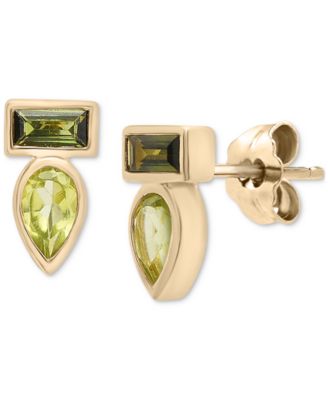 Audrey by Aurate - Peridot (3/8 ct. t.w.) & Green Tourmaline (1/3 ct. t.w.) Bezel Stud Earrings in Gold Vermeil