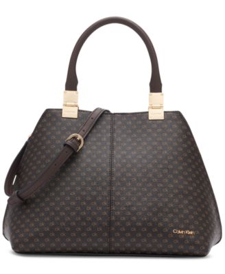 Calvin Klein - Granite Small Monogram Faux Leather Satchel