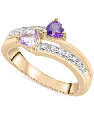 Macy's - Amethyst (3/8 ct. t.w.) & White Topaz (3/8 ct. t.w.) Heart Ring in 14k Gold-Plated Sterling Silver