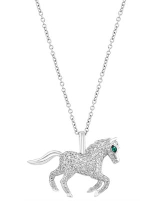 EFFY Collection - Diamond (1/3 ct. t.w.) & Emerald Accent Horse 18" Pendant Necklace in 14k White Gold