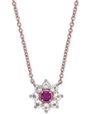 Macy's - Emerald (1/4 ct. t.w.) & White Topaz (7/8 ct. t.w.) Flower 18" Pendant Necklace in Gold-Plated Sterling Silver (Also in Ruby)