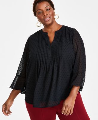 Style & Co - Plus Size Printed Pintuck-Pleat 3/4-Sleeve Top