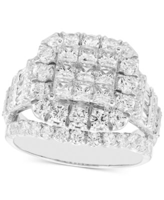 Macy's - Diamond Princess, Round & Baguette Halo Cluster Engagement Ring (3 ct. t.w.) in 14k White Gold
