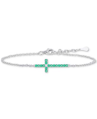 Macy's - Emerald (1/5 ct. t.w.) & Diamond Accent East-West Cross Link Bracelet in Sterling Silver (Also in Ruby & Sapphire)