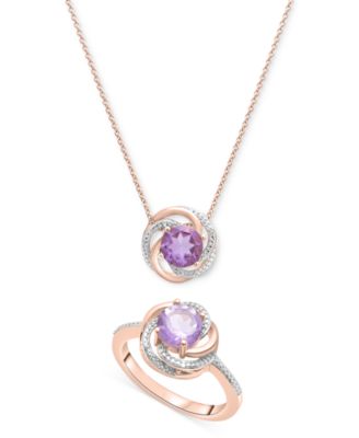 Macy's - 2-Pc. Set Pink Amethyst (1-1/2 ct. t.w.) & Diamond Accent Spiral Pendant Necklace & Matching Ring in 14k Rose Gold (Also in Blue Topaz & Citrine)