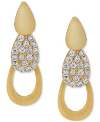 Macy's - Lab-Grown White Sapphire Cluster Pear Drop Earrings (1/3 ct. t.w.) in 14k Gold-Plated Sterling Silver