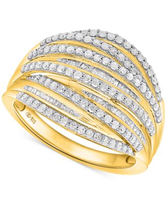 Macy's - Diamond Round & Baguette Multirow Statement Ring (1 ct. t.w.) in 14k Gold-Plated Sterling Silver