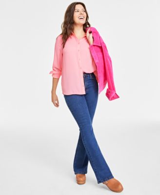 On 34th - Women's Striped Button-Front Crepe Shirt