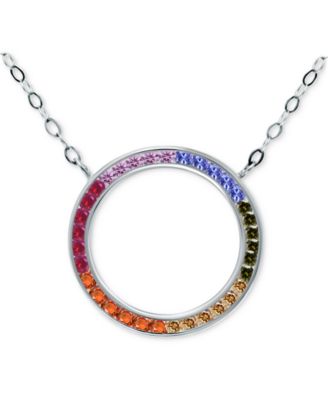 Giani Bernini - Rainbow Cubic Zirconia Circle Pendant Necklace in Sterling Silver, 16" + 2" extender